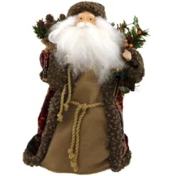 Santa In Plaid And Fur Tree Topper