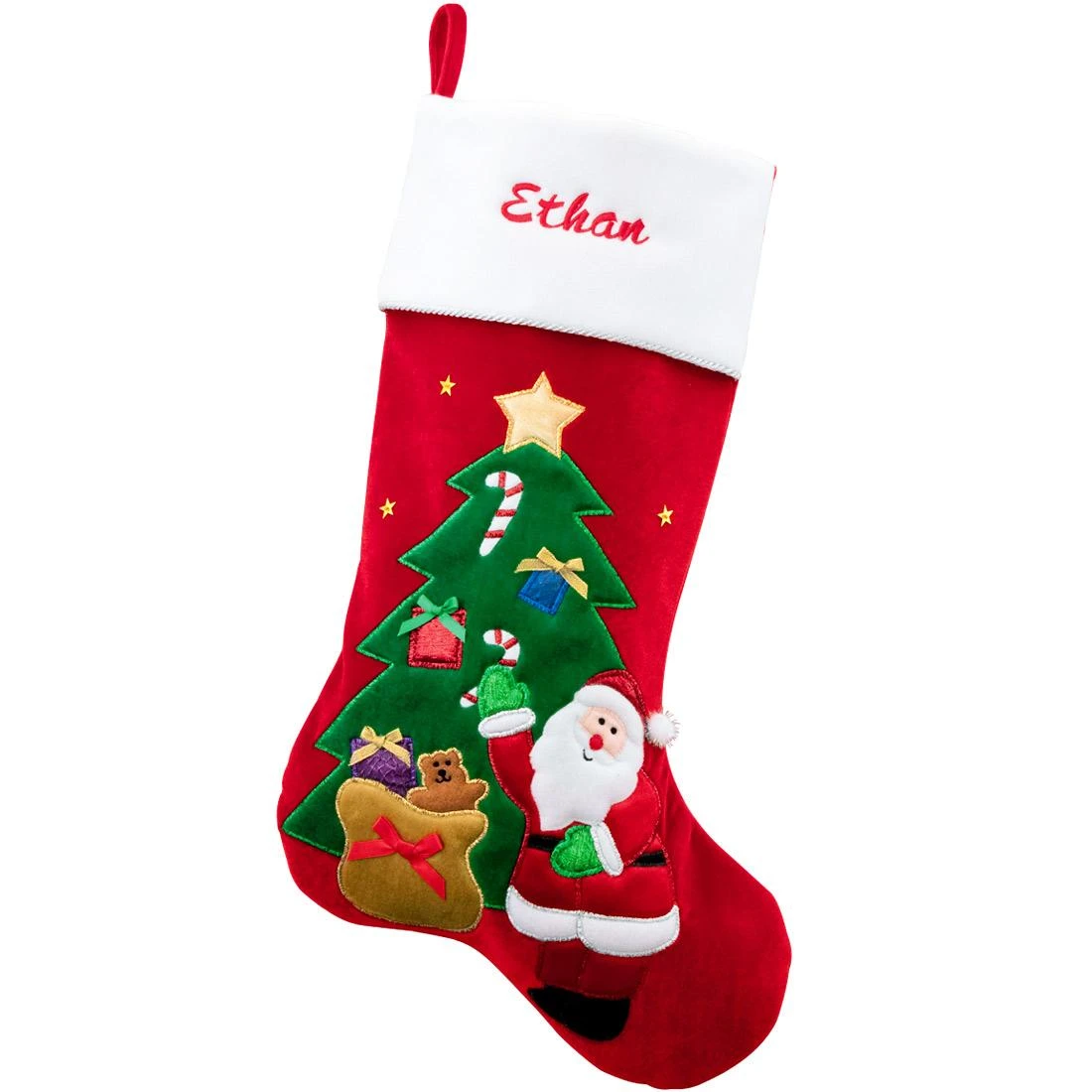 24 Inch Personalized Santa With Tree Velvet Stocking 1 24 Inch Personalized Santa With Tree Velvet Stocking