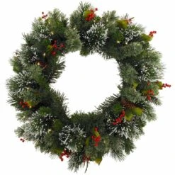 24 Inch Wintry Pine Lighted Artificial Wreath