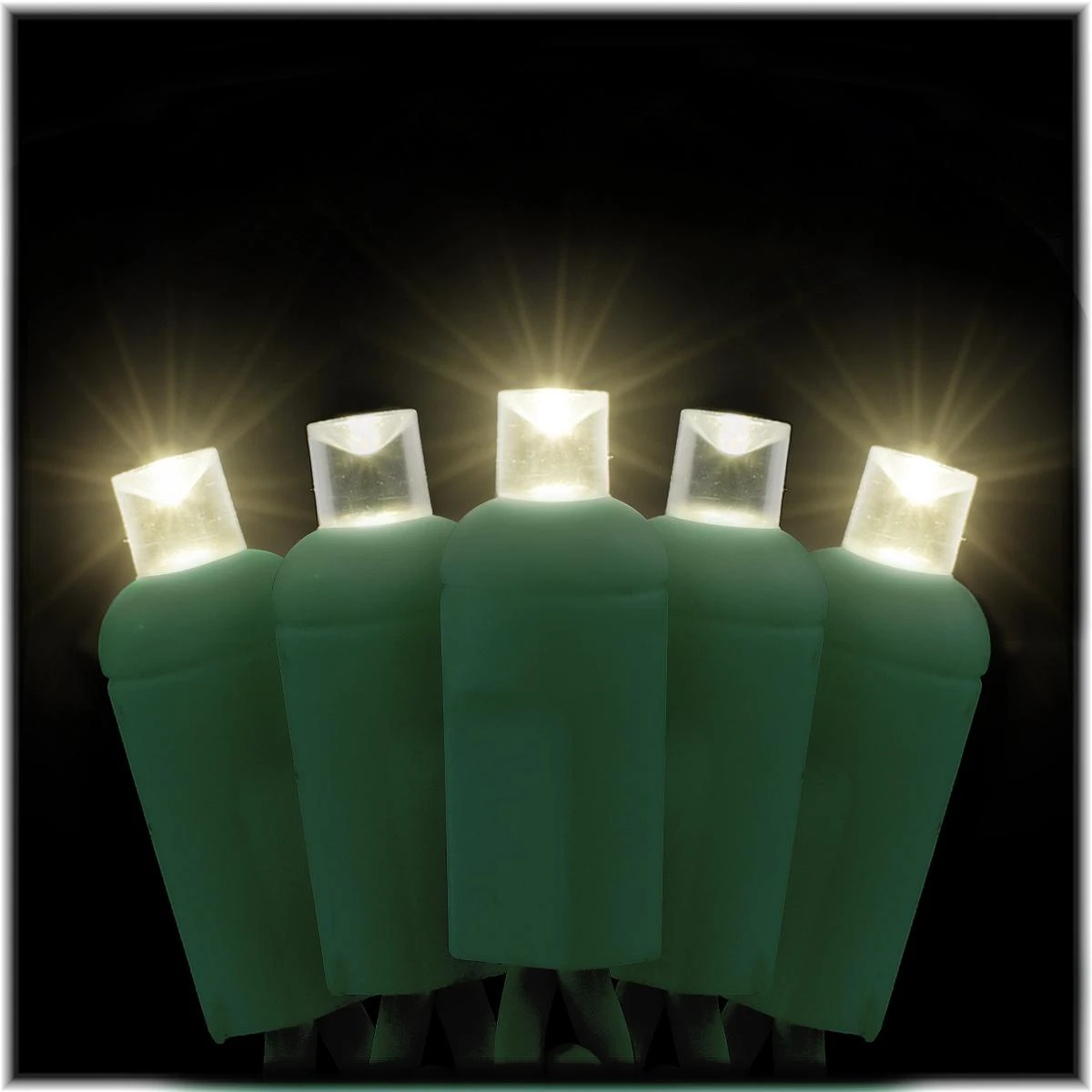 Warm White LED 50 Rectified Conical Twinkle Light Set On Green Cord 1 Warm White LED 50 Rectified Conical Twinkle Light Set On Green Cord