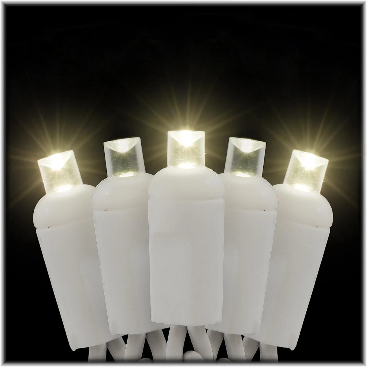 Warm White LED 50 Rectified Conical Twinkle Light Set On White Cord 1 Warm White LED 50 Rectified Conical Twinkle Light Set On White Cord