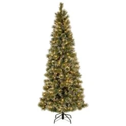 7.5 Foot Glittery Bristle Slim Pre-Lit Clear Artificial Tree