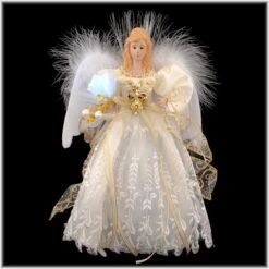 12 Inch Ivory And Gold Fiber Optic Angel Tree Topper
