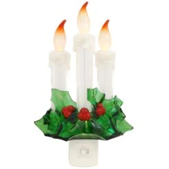 8 Inch Nightlight With Candles And Holly
