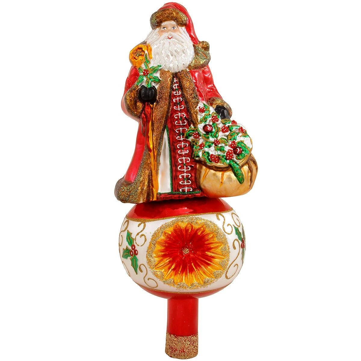 Santa With Staff And Bag Glass Ornament 1 Santa With Staff And Bag Glass Ornament