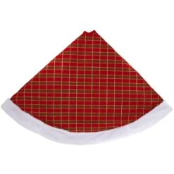 48 Inch Glittering Red, Green, And Gold Plaid Tree Skirt