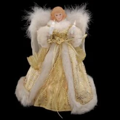 10 Inch Ivory And Gold Lighted Angel Treetop