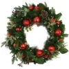 30 Inch Mixed Tip Battery Operated Wreath With Red Ornaments And 100 LED Lights
