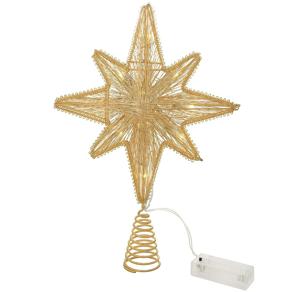 13 Inch Star With Bronzed Gold Thread Battery Operated LED Tree Topper 1 13 Inch Star With Bronzed Gold Thread Battery Operated LED Tree Topper