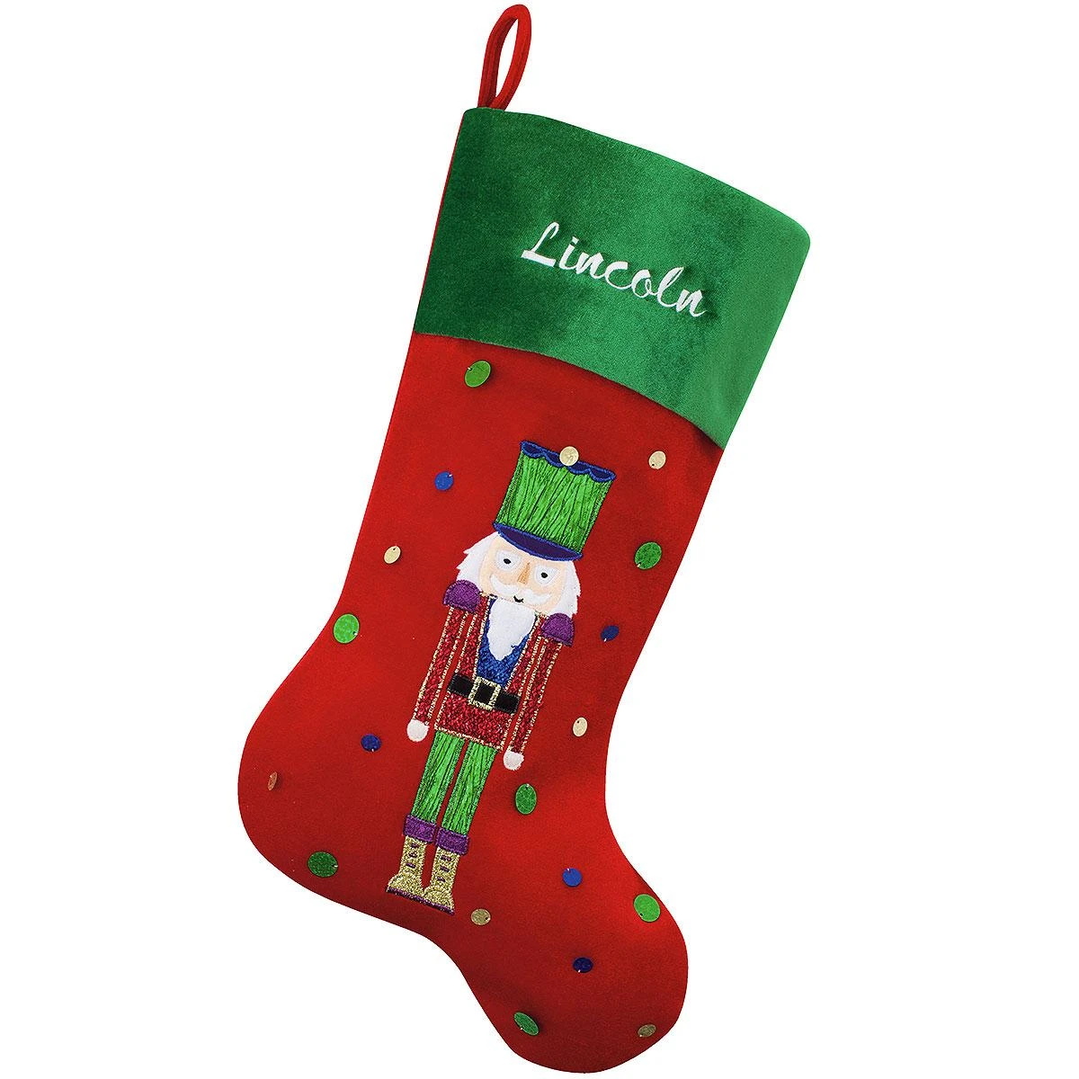20.5 Inch Personalized Toy Soldier Red Velvet Stocking 1 20.5 Inch Personalized Toy Soldier Red Velvet Stocking