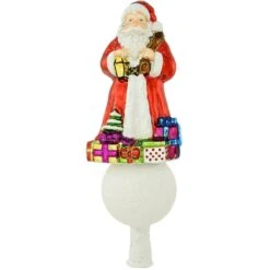 Santa With Presents Glass Tree Topper