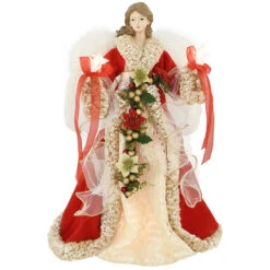 16 Inch Crimson And Ivory Lighted Angel Tree Top
