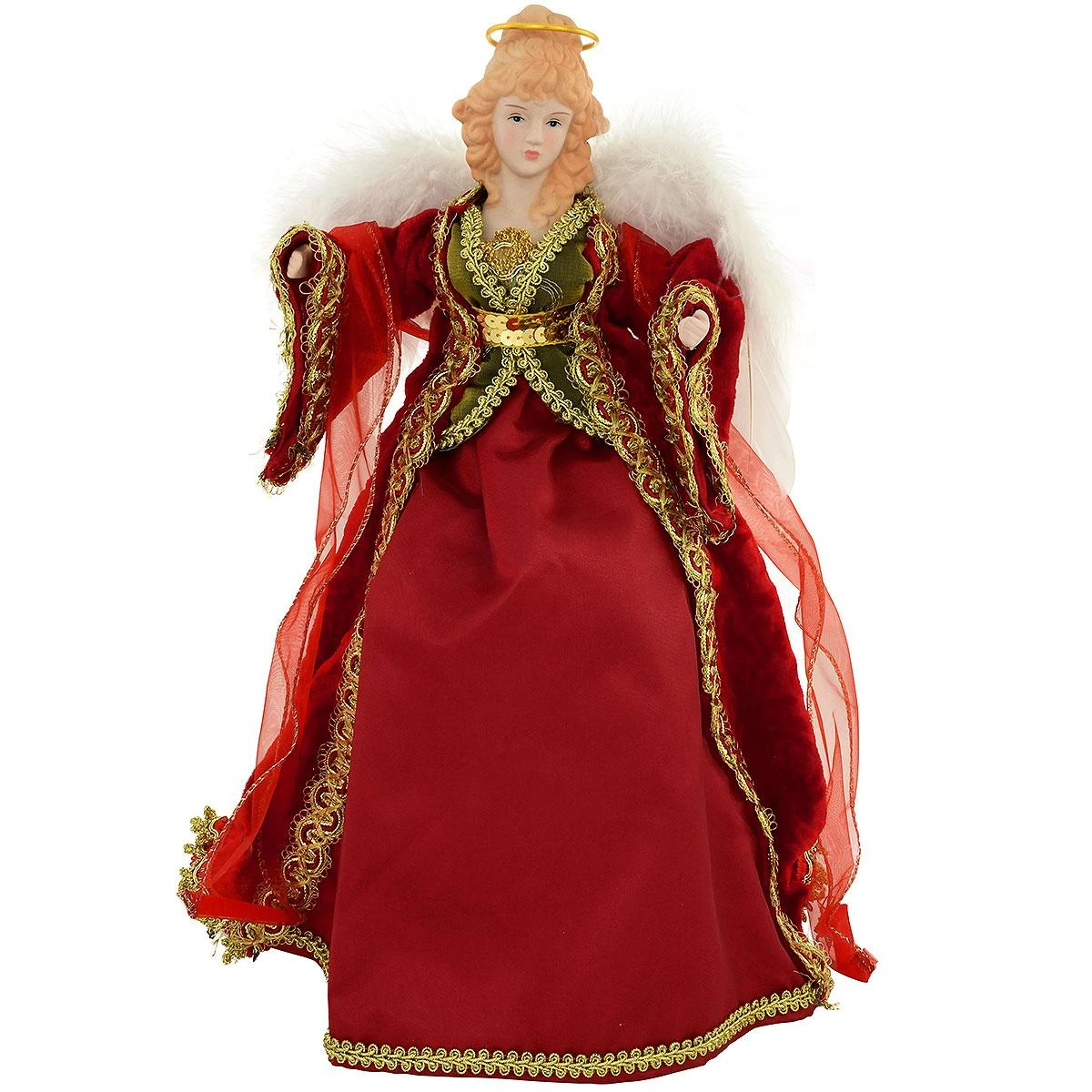 16 Inch Angel Tree Top In Red And Gold Dress 1 16 Inch Angel Tree Top In Red And Gold Dress
