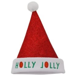 15 Inch Red Metallic Holly Jolly Lighted Santa Hat