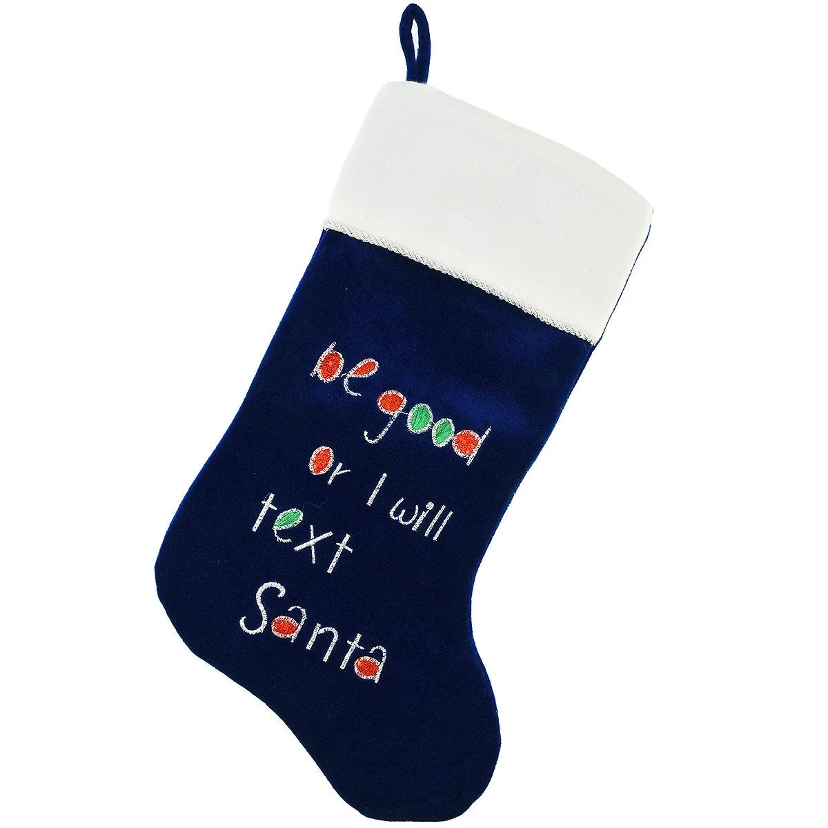 20.5 Inch Personalized Blue Velvet Stocking With Be Good Saying 2 20.5 Inch Personalized Blue Velvet Stocking With Be Good Saying - Image 2