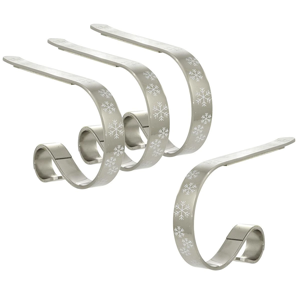 Set Of 4 Polished Silver MantleClips With Snowflake Design 1 Set Of 4 Polished Silver MantleClips With Snowflake Design