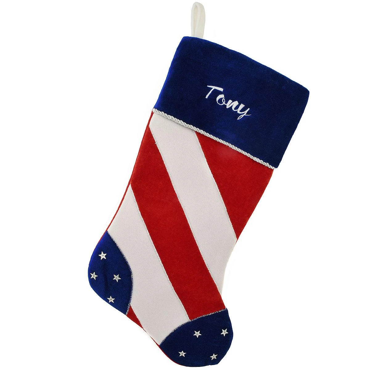 20.5 Inch Personalized Red, White, And Blue Velvet Stocking 1 20.5 Inch Personalized Red, White, And Blue Velvet Stocking