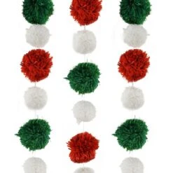 48 Inch Garland With Red, Green And White Pom Poms