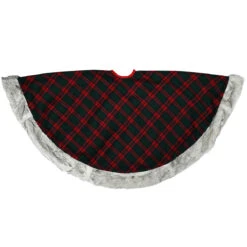48 Inch Plaid Flannel Tree Skirt With Faux Fur Trim