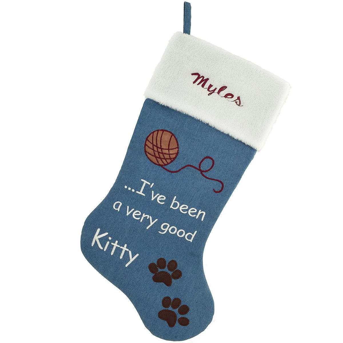 Personalized 20.5 Inch Blue Good Kitty Stocking 1 Personalized 20.5 Inch Blue Good Kitty Stocking