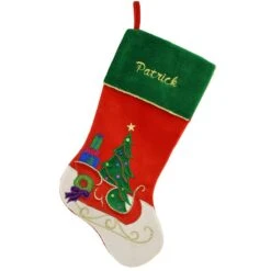 Personalized 20.5 Inch Velvet Stocking With Sleigh, Gifts And Tree
