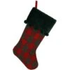 21 Inch Plaid Red And Green Stocking With Pom-Poms
