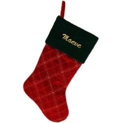 21 Inch Personalized Red And Green Velvet Stocking