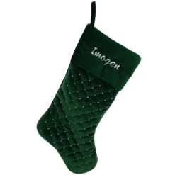 19 Inch Personalized Quilted Green Flannel Stocking