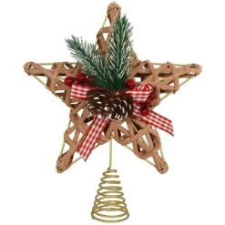 Gold Wire Star With Gingham Bow Tree Topper