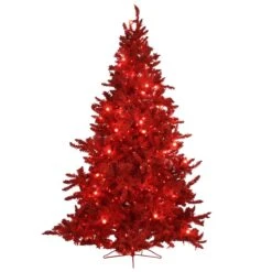 7.5 Foot Scarlett Red Flocked Pre-Lit Red Artificial Tree