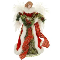 Angel Tree Topper With Red Dress And Green Garland