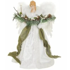 White Angel Tree Topper With Greenery Garland