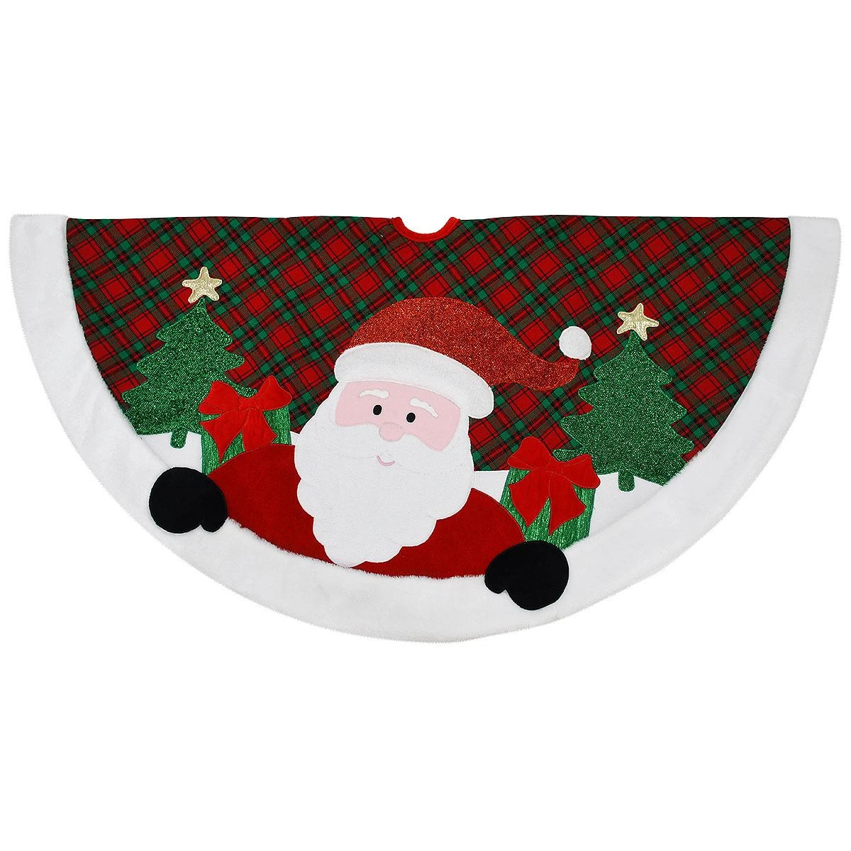 48 Inch Plaid Tree Skirt With Santa 1 48 Inch Plaid Tree Skirt With Santa