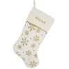 20.5 Inch Personalized White Stocking With Gold Sequin Snowflakes