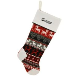 21.5 Inch Personalized Knit And Fleece Stocking With Deer, Snowflakes, And Hearts