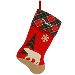 20.5 Inch Personalized Bear Plaid Stocking