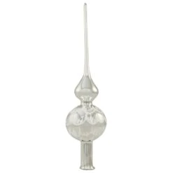 Tree Topper Silver Glass With White Designs