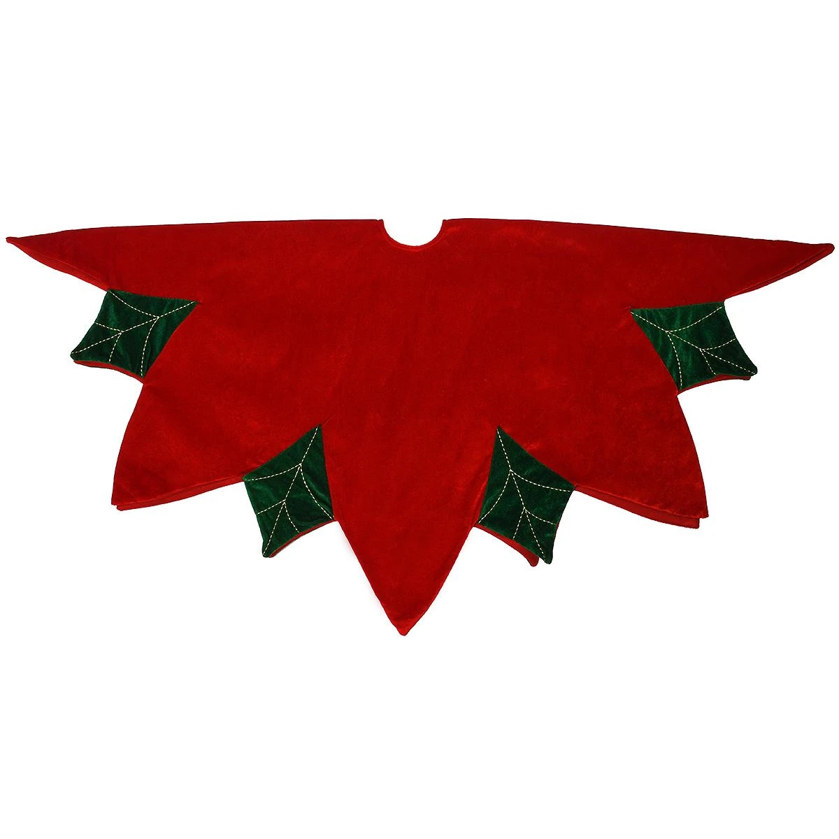 48 Inch Red/Green Velvet Tree Skirt With Poinsettia Leaves 1 48 Inch Red/Green Velvet Tree Skirt With Poinsettia Leaves