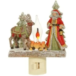 Santa And Reindeer Flicker Flame Campfire Night Light