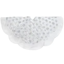 48 Inch White Velvet Tree Skirt With Silver Snowflakes