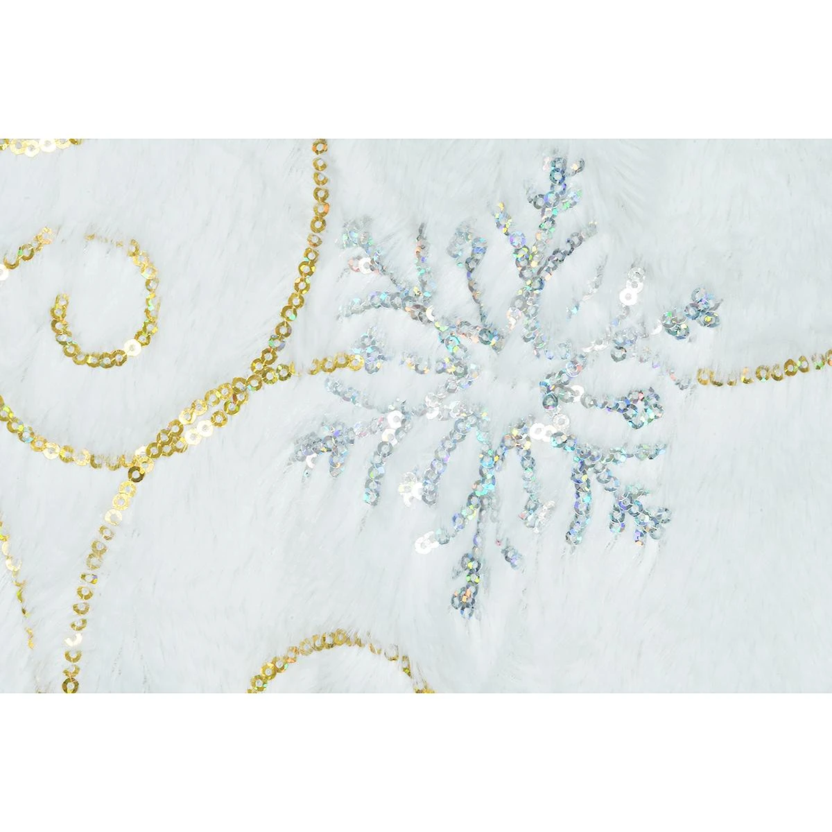 48 Inch White Fur Tree Skirt With Silver Snowflakes And Gold Swirls 2 48 Inch White Fur Tree Skirt With Silver Snowflakes And Gold Swirls - Image 2