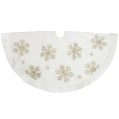 48 Inch Ivory Tree Skirt With Gold Snowflakes