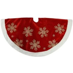 48 Inch Red Velvet Tree Skirt With Gold Snowflakes