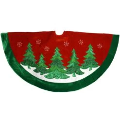 48 Inch Red Velvet Tree Skirt With Pine Trees