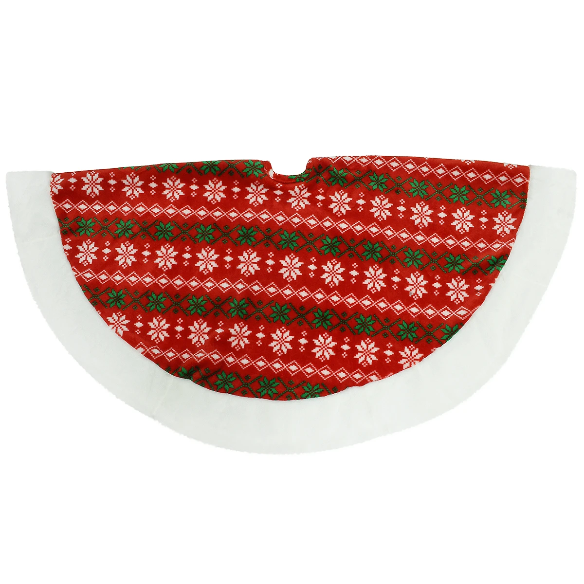 48 Inch Red Velvet Tree Skirt With Green And White Snowflakes And Fur Border 1 48 Inch Red Velvet Tree Skirt With Green And White Snowflakes And Fur Border