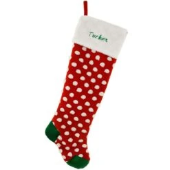 25 Inch Personalized Pom Pom Red And Green Stocking