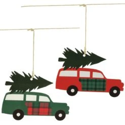 Plaid Woody Station Wagon With Tree Garland